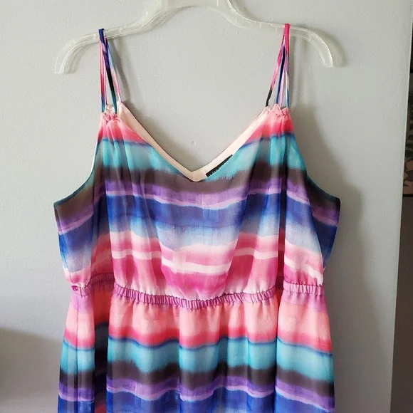 Lane Bryant Size 18/20 Watercolor Chiffon Strappy Striped Colorful Maxi Dress - Picture 4 of 14
